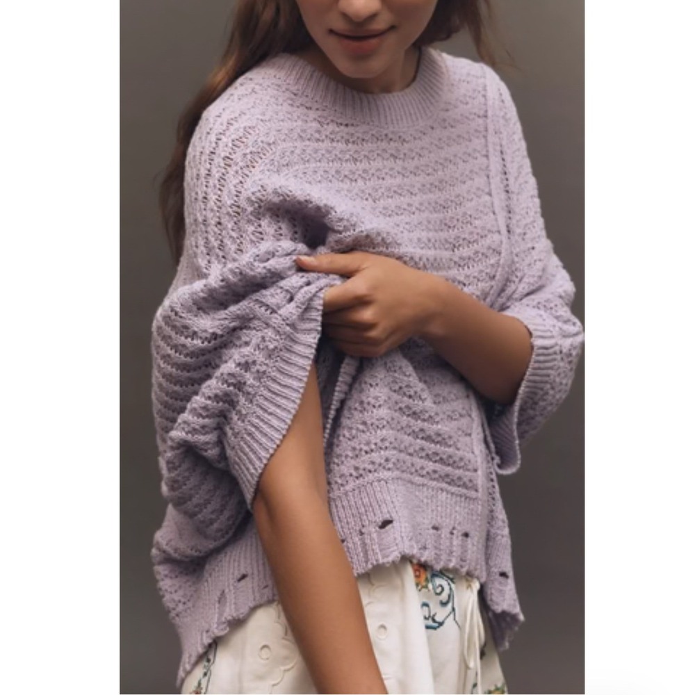 Pilcro Anthropologie Lavender Distressed Open Knit Short Sleeve Sweater Small